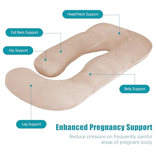 Image of Cute Castle Pregnancy Pillows, Soft U-Shape Maternity Pillow with Removable Cover - Full Body Pillows for Adults Sleeping - Pregnancy Must Haves - Jumbo 57 Inch - Brown