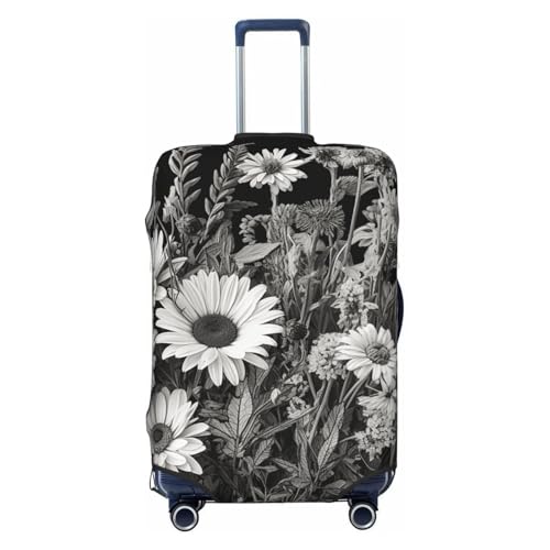 Travel Luggage Cover Fashion Suitcase Protector Black and White Flowers Spandex Baggage Covers Washable Suitcase Covers Anti-Scratch Luggage Cover Protectors Fits 18-32 Inch Suitcases Small