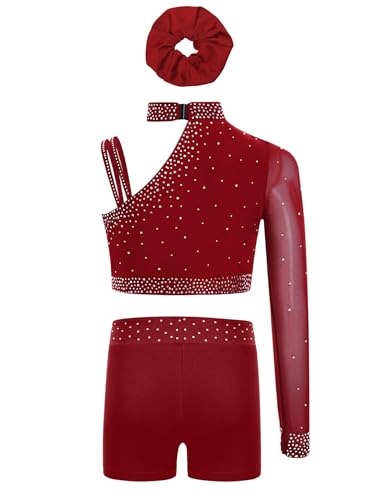 Kids Girls Athletic Workout Suit Gymnastics Crop Top with Matching Shorts Hairband Dance Tumbling Outfit2