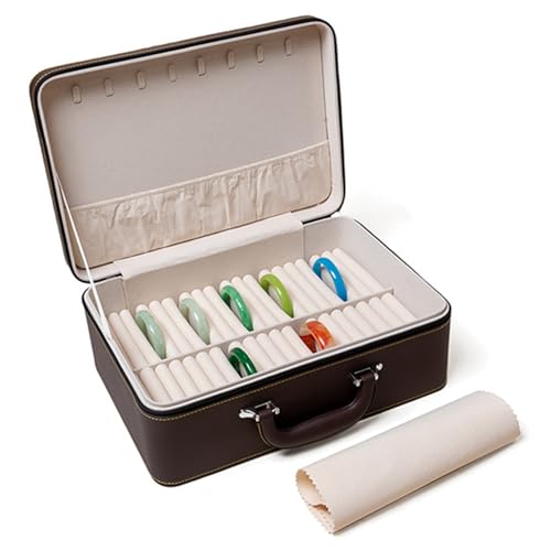 Comebachome Bracelet Jewelry Box 35x24.5x13.5cm 36 Slot Faux Leather Bangle Box with Handle Lid Jade Bracelets Display Case for Retail Stores Dresser Engagement