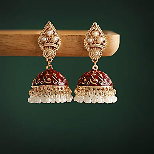 Gypsy Indian Bell Dangle Earrings Set Retro 4Pair/Set Round Bell Tassel Hollow Jhumka Earrings For Women Girls(Red) #TOP4