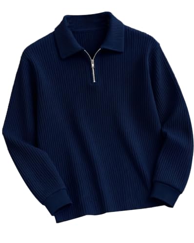 Image of AUSK Men's Cotton Blend Rib Knit Textured Full Sleeve Polo T-Shirt | Regular Fit Zip Polo Neck Smart Casual T Shirt for Men | Stylish Fashion & Casual Wear Tshirt for Men