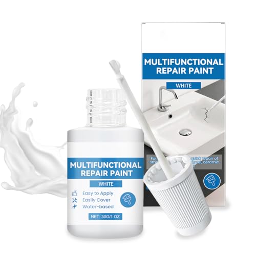 Feirdhoo Esmalte reparador barniz 30 ml, esmalte reparador de bañera, color blanco, juego de reparación de pequeños arañazos y grietas daños en azulejos, cerámica, lavabos, metal, paredes
