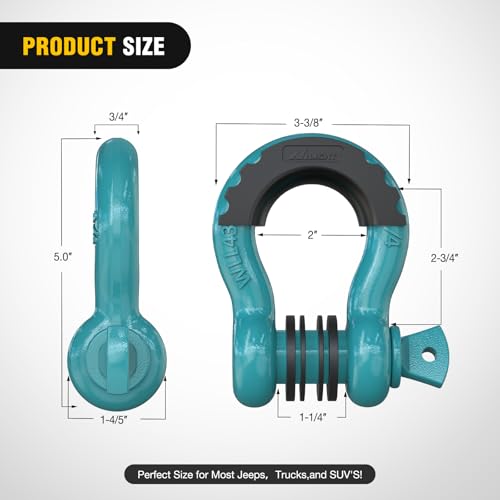 Image of Nilight 2 Pack 3 /4 inch D-Ring Shackle with 7 /8 inch Screw Pin 41,887lbs Break Strength, Heavy Duty Off Road Recovery Shackle with Isolators Washers for Use with Tow Strap, Winch, Off-Road Truck Vehicle