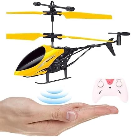 KIDZYMON® Outdoor and Indoor Flying Helicopter with Remote Control | Electronic Radio RC Remote Control Toy | Charging Helicopter with 3D Light & Safety Sensor for Kids - Pack of 1 - Yellow Color