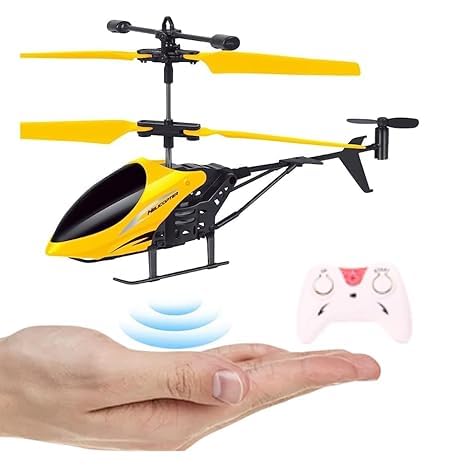 KIDZYMON® Outdoor and Indoor Flying Helicopter with Remote Control | Electronic Radio RC Remote Control Toy | Charging Helicopter with 3D Light & Safety Sensor for Kids - Pack of 1 - Yellow
