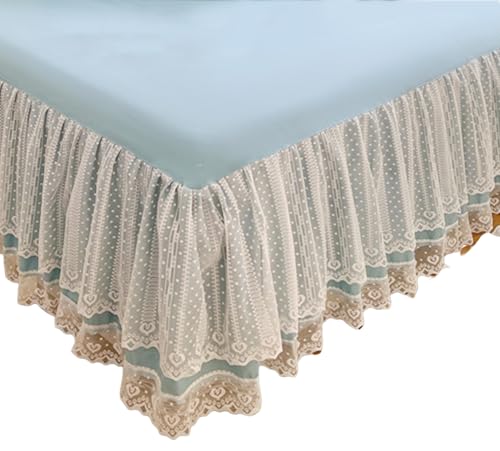 Romantic Ruffled Bedskirt with Sheet,Dust Ruffle Bed Skirt with Two Lace Layers,17.7