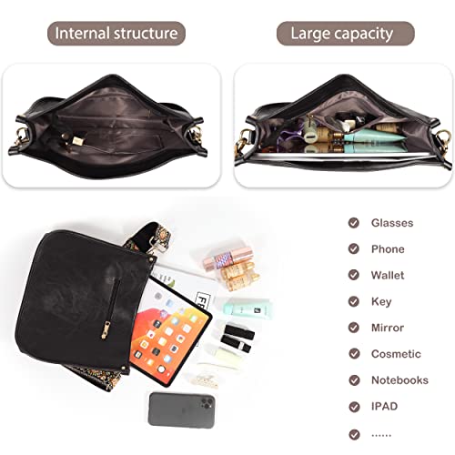 Cross Body Bag Purses For Women With Guitar Strap, Trendy Vegan Faux Leather Shoulder Bag Designer Hobo Handbag With 2 Strap (Black) #TOP3