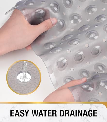 Image of HITSLAM Shower Bathtub Mat Non Slip, 24 inchx 24 inch Bath Mat for Tub, Soft PVC Shower Mats for Inside Shower with Suction Cups and Center Drain Hole, Machine Washable Bathroom Floor Mat, Grey