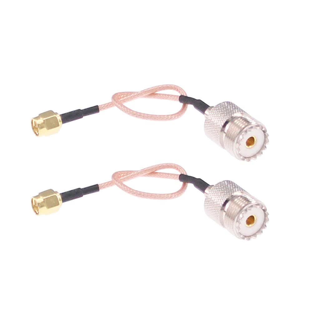 RFaha 2pcs RF Coax Handheld Antenna Cable SMA Male to UHF SO-239 Female 6in Connectors(F29-2), Copper, 6in / 15cm