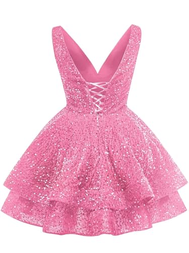 Sparkly Sequin Homecoming Dresses for Teens 2025 Short Ball Gown Tiered A-Line Cocktail Party Dress4