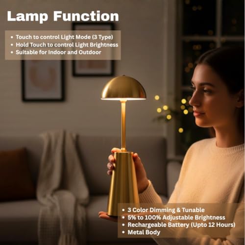 Image of ELARE Rechargeable LED Table Lamp with Touch Control | 3 Light Modes Warm Cool Natural | Portable Bedside Desk Lamp for Bedroom Office | Dimmable Modern Night Light for Home Decor