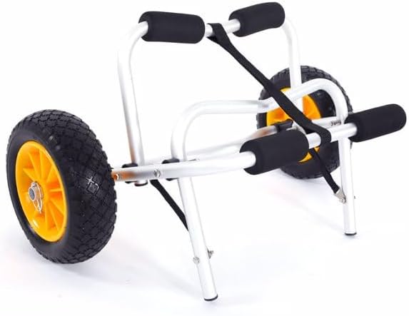 1.5mm Thick Aluminum Alloy Kayak Cart, Foldable Canoe Trailer with PU Tires, Portable Boat Dolly for Kayaks, Canoes, Inflatable Boats, Heavy Duty Watercraft Transport Cart for Beach, Lake, River