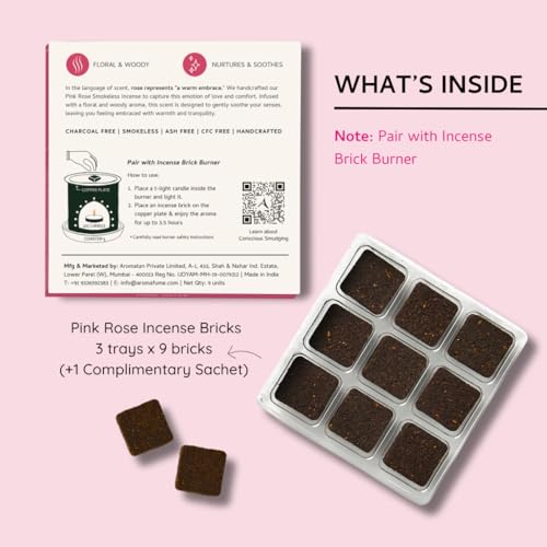 Image of Pink Rose Incense Bricks (3 Trays x 9 Pieces Each) by Aromafume | Ideal for Romance, Sensuality, Lifting Vibrations, Preparation for Prayer, Relaxation & Rituals, Temple & Mosque | Refill Pack