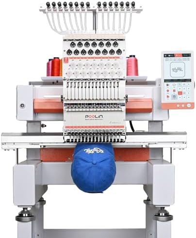 POOLIN EOV 15 Needle Professinoal Hat Embroidery Machine,270° Cap...