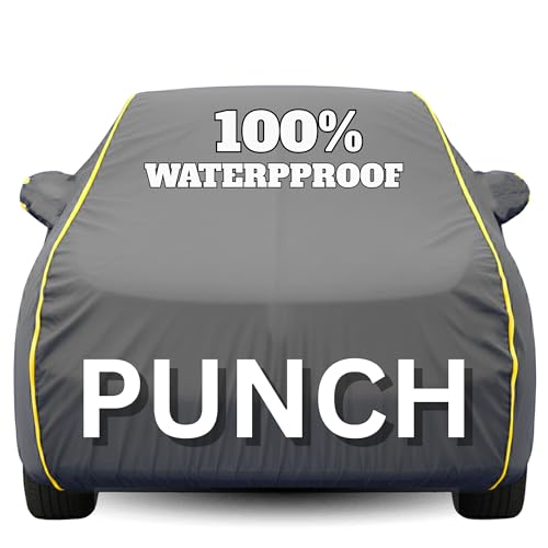 Image of Waterproof Car Body Cover - 100% Water Proof Custom Fit New Car Covers, Outdoor Full Protecting Cover for Punch (All Models) with Free Storage Bag - UV, Rain & Dust, All Weather Protection