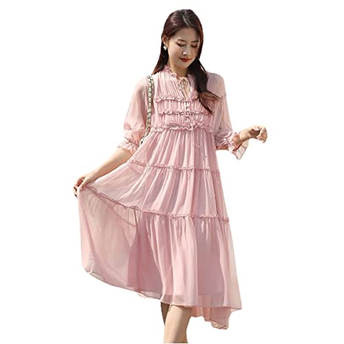 Robe en soie de mûrier rose de haute qualité avec coupe longue élégante