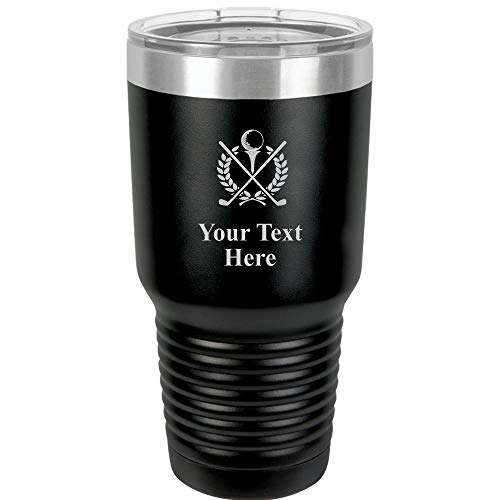 Golf Award Travel 30oz Black Stainless Steel Vacuum Insulated Hot/Cold Tumbler with Clear Lid - Great Customizable Gift For Any Special Event. BPA Free