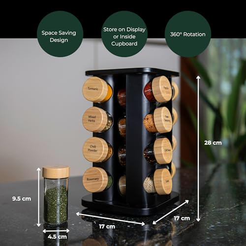 My Luxury Cuisine Rotating Spice Rack, Aesthetic Inside Cupboard or Free Standing Organiser with 16 Jars, Lids and Labels for Easy Sorting - Cosy Home Interiors My Luxury Cuisine Rotating Spice Rack, Aesthetic Inside Cupboard or Free Standing Organiser with 16 Jars, Lids and Labels for Easy Sorting - Image 3
