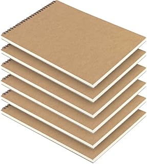 JAPCHET 6 Pack A4 Spiral Sketch Book, 30 Sheets / 60 Pages of 160gsm Paper Sketchbook, Hardback Sketch Pad