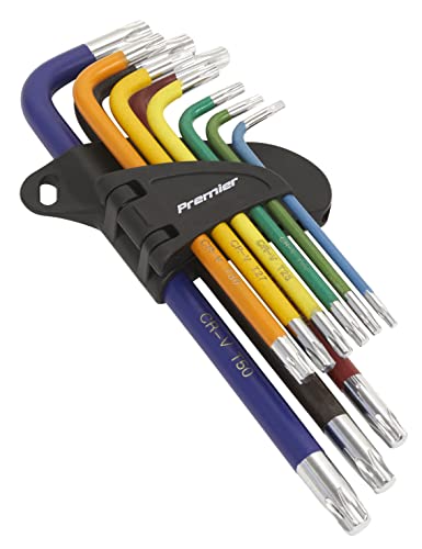 Sealey AK7193 Long Torx Drive TRX-Star Allen Key Set Chrome, 9 Piece, Multi-color