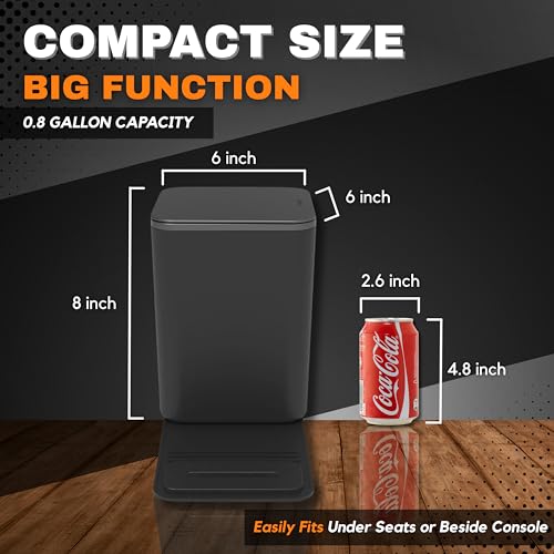 Image of Car Trash Can with Stability Wings - Leakproof Portable Garbage Bin for Fabric & Rubber Mats - Compact Durable Plastic Auto Organizer for Cars, SUVs, Trucks (Black with Lid, Medium)