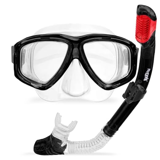 PRODIVE Premium Dry Top Snorkel Set - Impact Resistant Tempered Glass Diving Mask,Watertight and Anti-Fog Lens for Best Vision, Easy Adjustable Strap, Waterproof Gear Bag Included (Black, Adults)