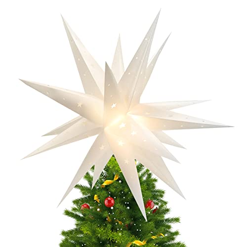 Idota Estrella de Navidad 3D Iluminada Exterior, Ø60cm Luces de Navidad Plegable PP Estrella de Adviento con 18 Puntas Blanca Cálida LED Luz de Estrellas para Decorar Árbol de Navidad Patio Jardín Cover