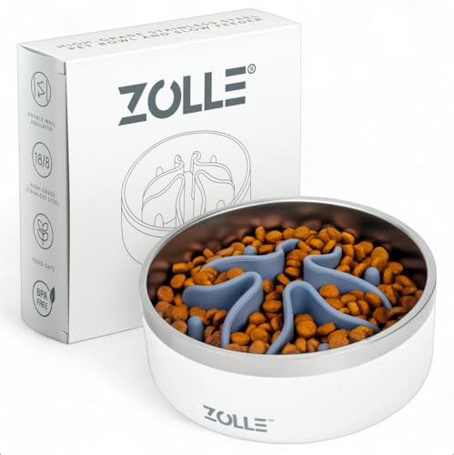 ZOLLE Stainless Steel Slow Feeder Dog Bowl Designed for Medium Dogs (10-25kg) | Medium 950ml | Non-Slip Insulated Feeding Bowl Holds 2-3 Cups | Helps Prevent Bloat & Improve Digestion