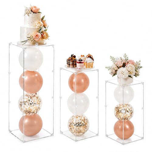 Sintuff 3 Pcs Acrylic Square Pedestal Stand Display Pedestal Stand for Flowers Sculptures Cake for Wedding Events Art Gallery Birthday Party Decor(31.511.8(L) 27.611.2(m) 23.610.2(s))