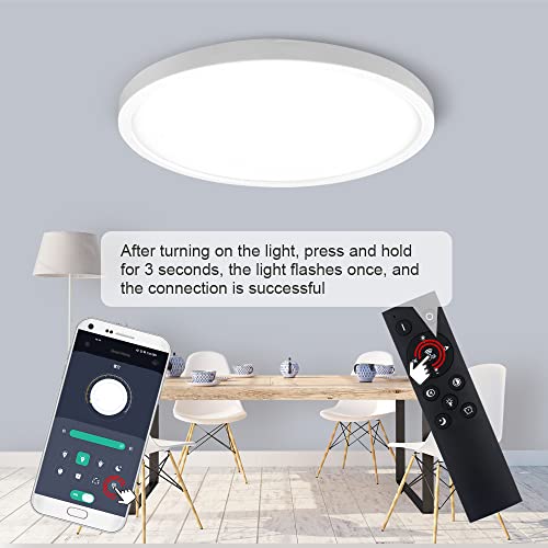 Vipmoon 24W Dimmable Led Bedroom Ceiling Light, Round Flush Mount 9In Ceiling Lamp Fixture, 3000K-6500K Brightness Adjustable With Remote/App Control For Childrens‘ Room, Kitchen-White Edge #TOP5