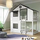 Child Craft Modern Farmhouse Twin Over Twin Bunk Bed for Kids, Low Wooden Montessori Bunk Bed