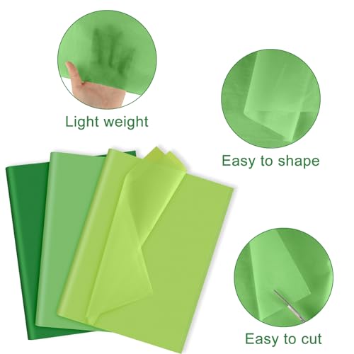 Image of NEBURORA Assorted Green Tissue Paper Set 60 Sheets Gift Wrap Paper Tissue Art Paper 3 Colors for Saint Patrick's Day DIY Arts and Crafts Birthday Easter Wedding Holiday Party Decoration