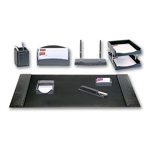 Dacasso Black Crocodile Embossed Leather Desk Set, 10-Piece