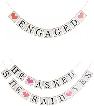 Banderines de compromiso, decoración de fiesta nupcial para boda, kit de accesorios para cabina de fotos comprometida y él preguntó que ella dijo