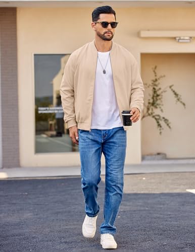 Image of COOFANDY Mens Light Cotton Bomber Jacket Flight Casual Softshell Varisty