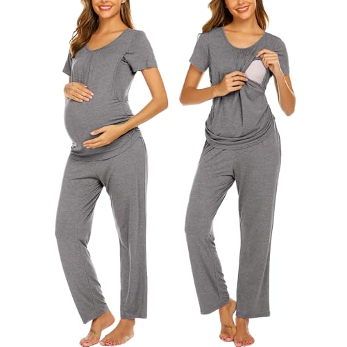 Image of Ekouaer Womens Nursing Pajamas Maternity Breastfeeding Pjs Sleepwear Layer Soft Postpartum Lounge Set Pregnancy Clothes