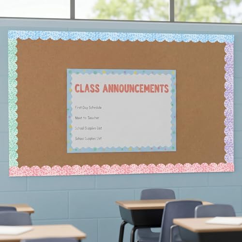 Image of Fuutreo 6 Roll 197 ft Composition Bulletin Board Borders Colorful Composition Notebook Classroom Decorations Scalloped Border Trims for Back to School Chalkboard Door Wall Decor