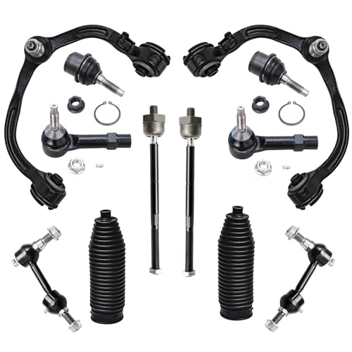 Image of Detroit Axle - Front 12pc Suspension Kit for 2003-2004 Ford Expedition Lincoln Navigator, 2 Upper Control Arms 2 Lower Ball Joints 4 Outer & Inner Tie Rods 2 Sway Bar Links 2 Boots Replacement