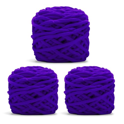 Image of INNDUN Blanket Yarn 3 Pack of 100g /3.5oz - Dark Purple Chenille Yarn 6 Super Bulky - Knitting, Crocheting & Crafts Chunky Yarn