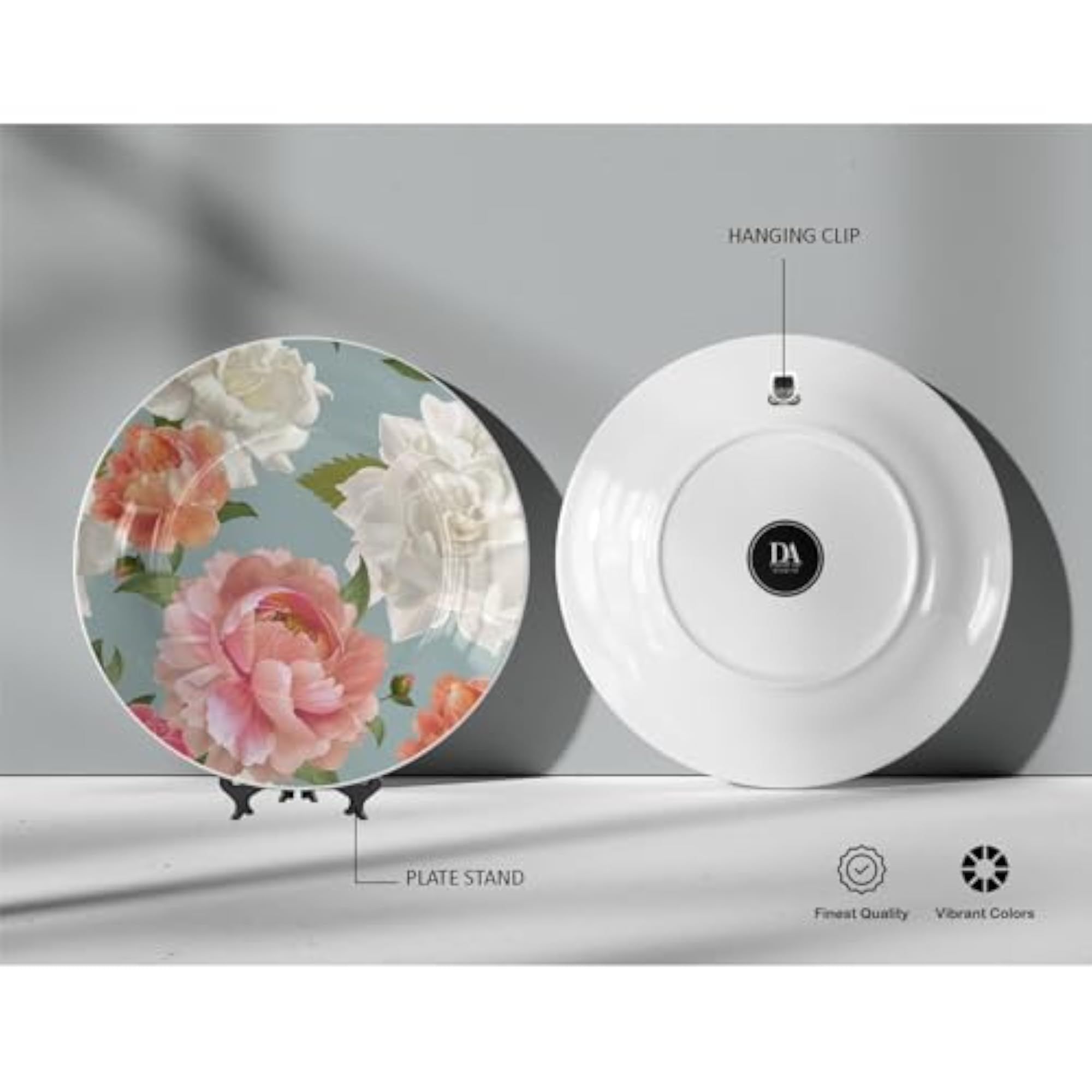Floral Decorative Wall Plates with Stand, 10 Inch
