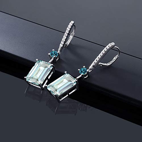 Gem Stone King 925 Sterling Silver Sky Blue Simulated Aquamarine and London Blue Topaz Dangle Earrings For Women (14.24 Cttw, Gemstone Birthstone, Emerald Cut 14X10MM)4
