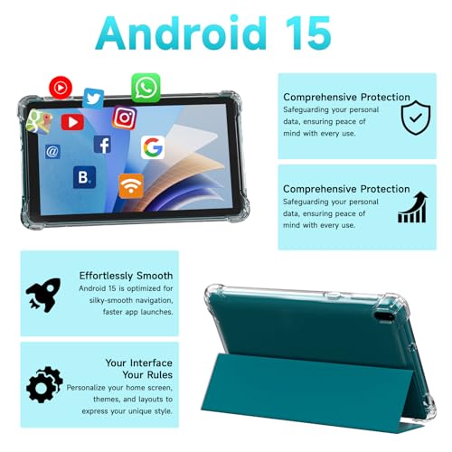 Image of BYANDBY Tablet 7 inch Android 15.0 Tablet, 8GB+32GB ROM （1TB Expand）, Quad-Core, WiFi, GMS, Dual Camera, Educational, Games (Green)