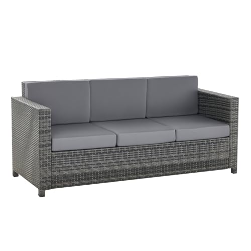 Outsunny Canapé en poly rotin avec coussins Canapé salon de jardin 3 places métal polyester gris...