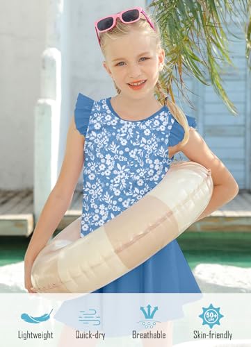Image of Girls Swimsuit 2 Piece Ruffle Bathing Suit UPF 50+ Tankini Swimsuit Skirt with Lining Size 3-10