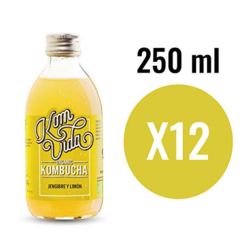 Té kombucha. Komvida. Kit sabor jengibre y limón. 12 botellas de kombucha orgánica. 250 ml