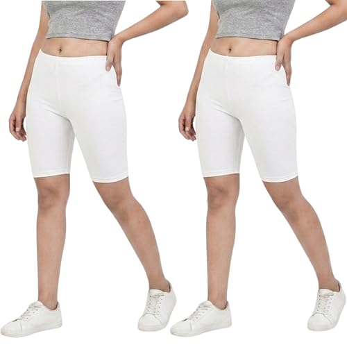 Image of Women's Cotton Lycra Cycling Shorts | 95% Cotton 5% Spandex | Stretchable Knee Length Tights for Gym, Yoga & Sports
