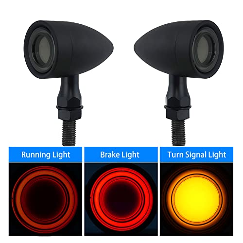 Image of Motorcycle Turn Signals Led Tail Lights 2 Pack, Retro 40 Leds Amber Red Brake Light Rear Indicator Blinkers Universal Fits Harley Davidson Honda Kawasaki Suzuki Triumph Yamaha (Matte Black)