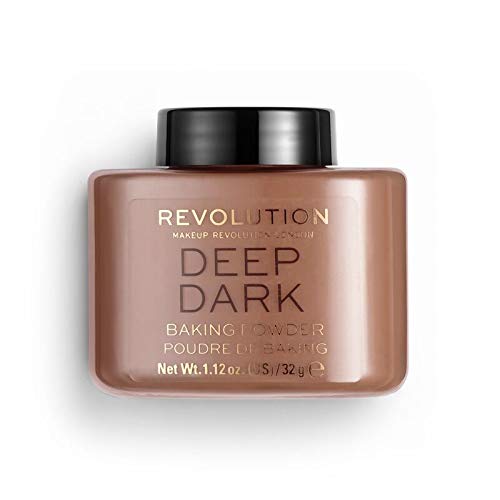 Makeup Revolution Loose Baking Powder, Make Up Setting Powder, Provides Long-lasting Coverage, Reduces Shine, For Dark and Deep Skin Tones, Deep Dark, 32g