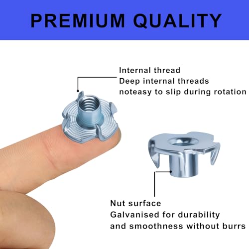 100pcs 1434-20 t-nut zinc-plated steel threaded insert corrosion resistant51634 barrel length4-pronged tee nut for woodrock climbing holdshomecabinetry furnitureetc